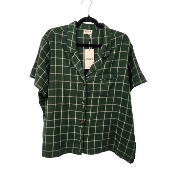 Pact Other - Pact Green Windowpane Short-Sleeve Pajama Top